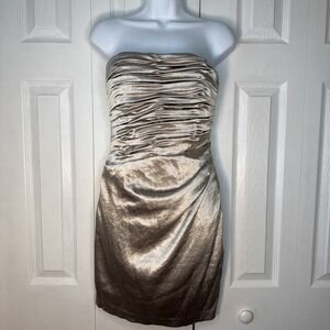 Lauren Ralph Lauren Y2K rouched Metallic Silver Strapless Cocktail‎ Dress 12